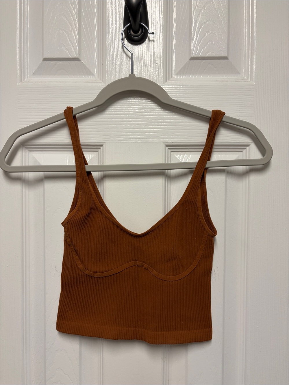 Free People Rust Brown Ribbed V-Neck Crop Tank